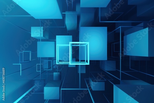 an abstract blue background with squares and rectangles, generative AI photo