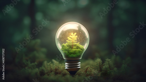 A tree inside a light bulb representing renewable energy (Generated with AI)