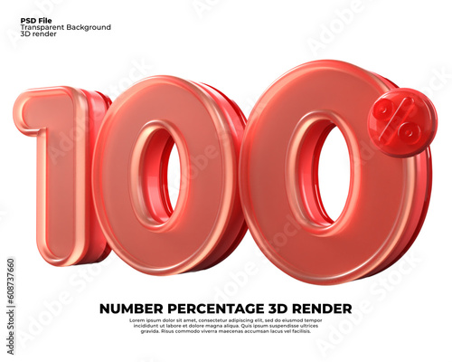 3D number sale discount 100% red color