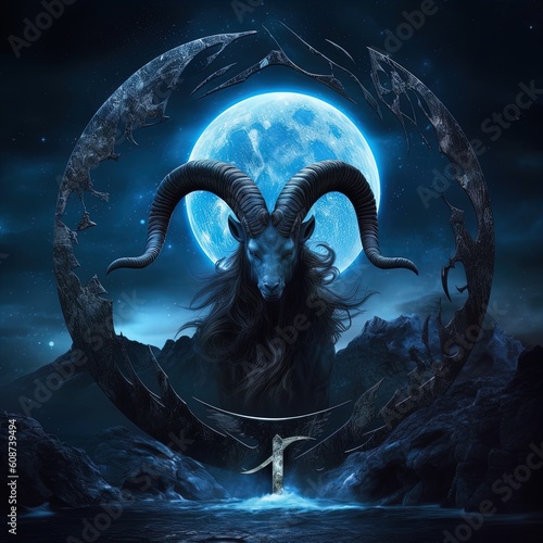 Capricorn is the sixth sign of the Zodiac. Its symbol is the sea goat. 3D Rendering. Generative AI.