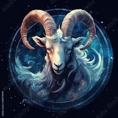 Capricorn is the sixth sign of the Zodiac. Its symbol is the sea goat. 3D Rendering. Generative AI. © Irina