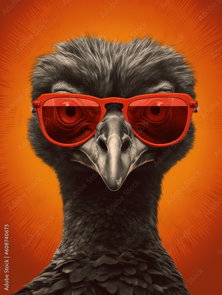 A crow cool with black sunglasses. Generative AI.