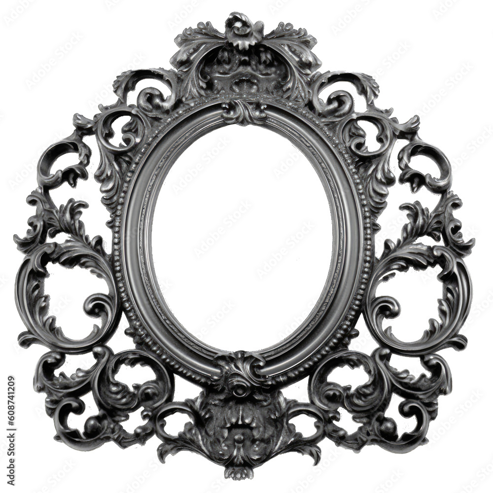 Black baroque frame isolated on transparent background. Gothic frame
