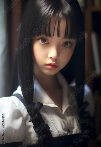 gothic japanese anime maid in the style of anime photorealistic. generative AI photo