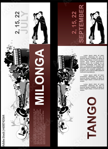 Poster for the  milonga. Advertisement of the tango dance. The social dance Argentina tango.