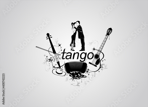 Poster for the  milonga. Advertisement of the tango dance. The social dance Argentina tango.