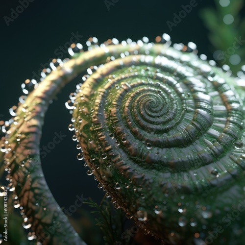 A Spiral Background all covered with Dew in Macro Photography Style - A Macro Spiral Style Backdrop - A Macro Spiral Wallpaper created with Generative AI Technology