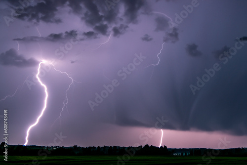 Ray. Lightning. Electric storm. Strong electrical storm with a multitude of lightning and thunder. Lightning storm over fields of Spain. Photography of lightning.