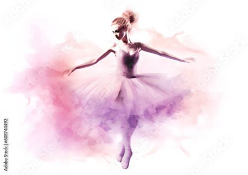 Ballerina spinning in pink spin with pink smoke. ai