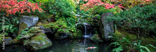 Canvas Print Japanese Garden Pond with Waterfall