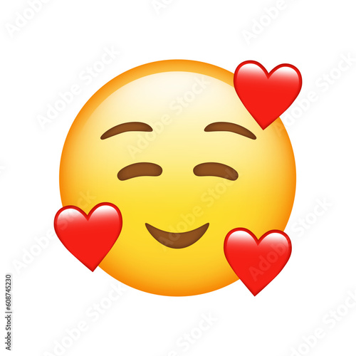 Smiling Face With Hearts Emoji isolated on white background. Iphone Whatsapp Emojis. Simple, vector, printed on paper. icon for website design, mobile app, and UI. Vector Illustration