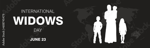 International Widows Day design with silhouette of a woman with her children on a black background. Vector illustration
