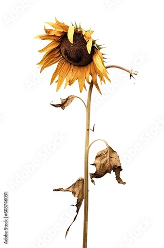 Contrasting Elegy: A Deceased Sunflower Amidst Stark Purity | AI Generated.
