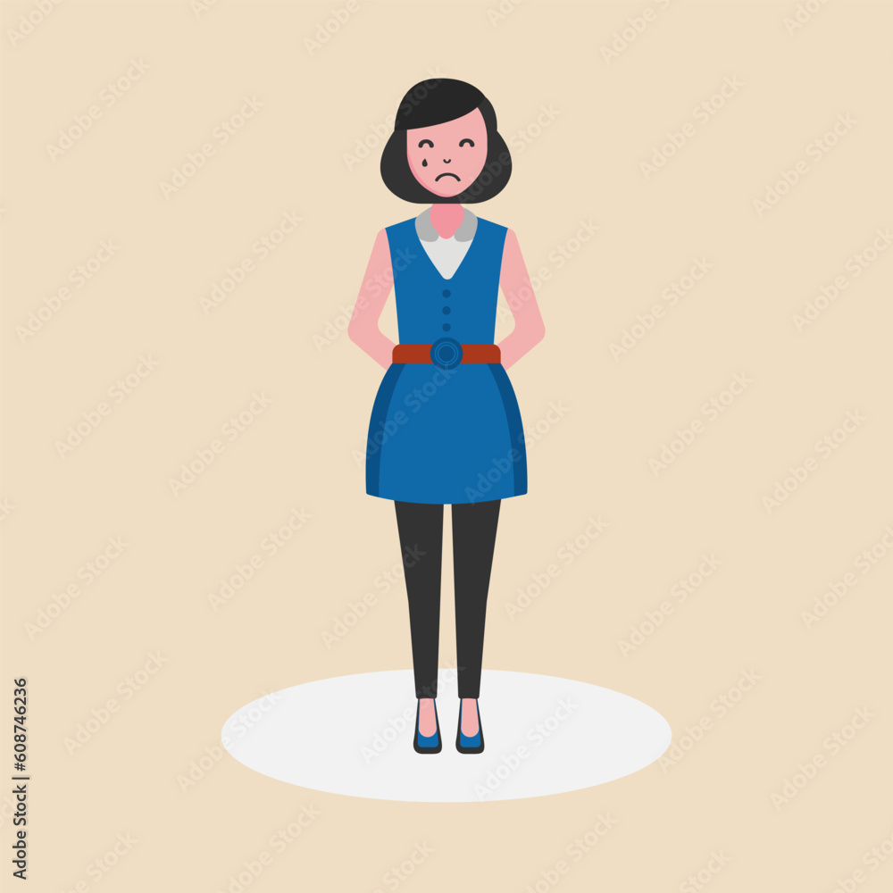 A sad woman standing alone.Unhappy emotion with tears.Depressed woman. Vector illustration. A sad woman standing alone.Unhappy emotion with tears.Depressed woman. Vector illustration.