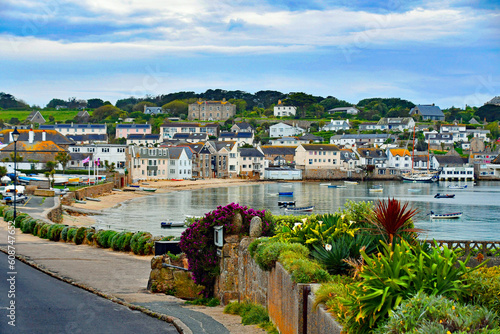 A wonderful evening view of charming harbour  of Hugh Town on St Mary’s in the wonderful exotic Isles Of Scilly in the U.k.  