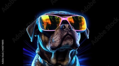 Portrait fat dog hologram color VR. Generative AI illustrations © Nuttakarn