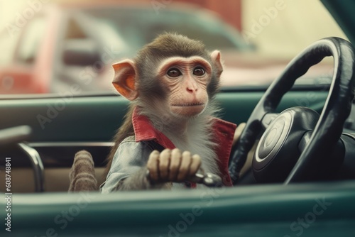 A monkey driving a car  close-up. Generative AI