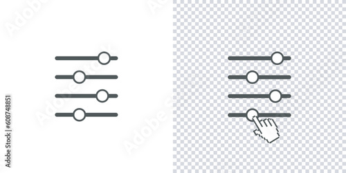  Sound volume slider bar icon.Adjustment settings Hand touch slider icon.Sound controller symbol thin line Vector illustration isolated on white background.