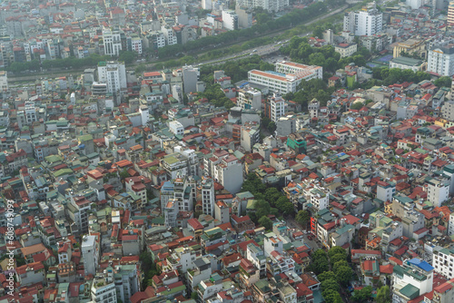 Aerial view of Hanoi Downtown Skyline  Vietnam. Financial district and business centers in smart urban city in Asia. Skyscraper and high-rise buildings.