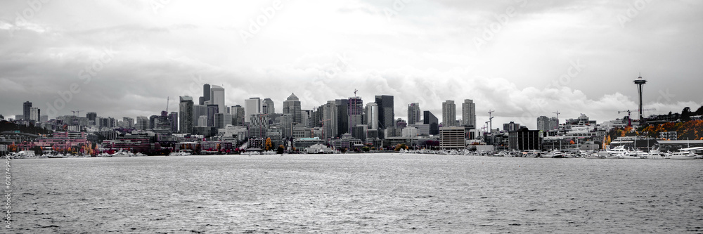 Obraz premium Seattle Skyline Selective Color Black and White