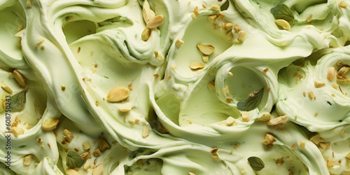 Close up of pistachio ice cream dessert. Generative ai photo