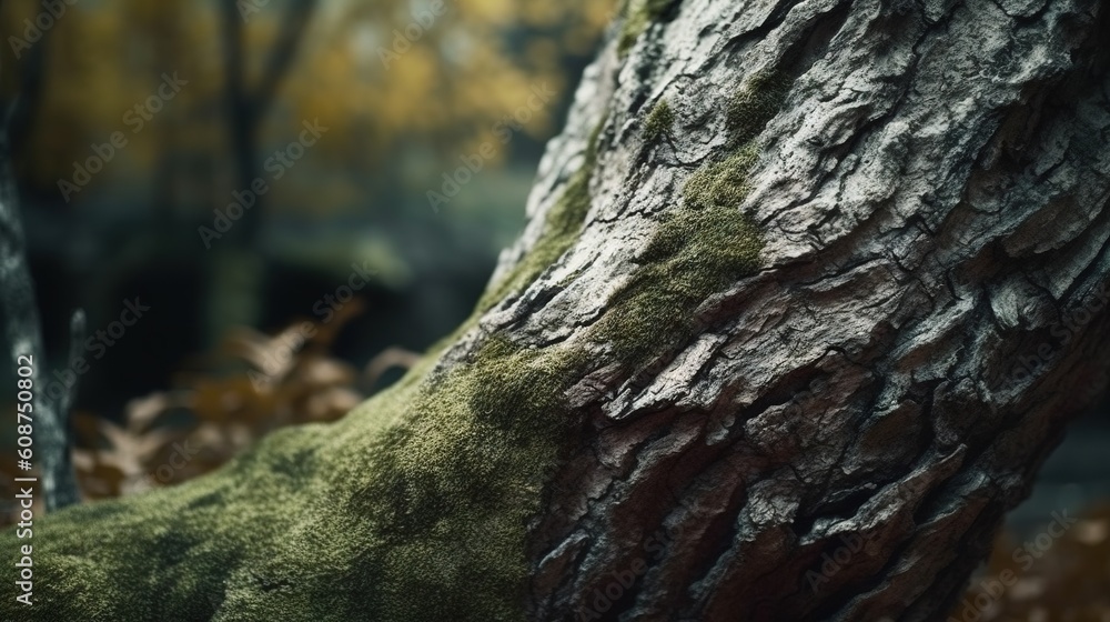 a tree with moss growing on it's bark in a forest. generative ai a tree with moss growing on it's bark in a forest. generative ai