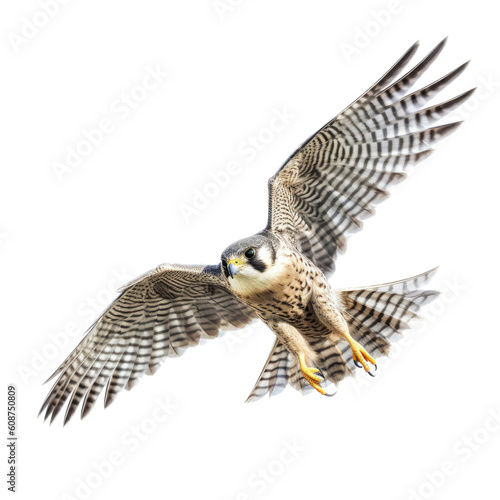 a Peregrine falcon front view as an isolated and transparent PNG in a Nature-themed, photorealistic illustration. Generative ai