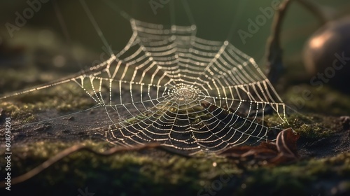  a spider web is sitting on the ground next to a tea kettle. generative ai