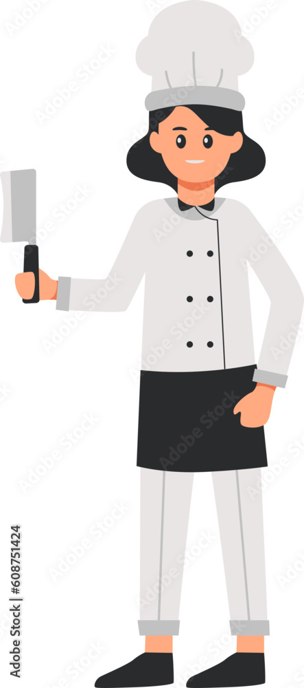 Female Chef Illustration With Knife Vector Female Chef Illustration With Knife Vector