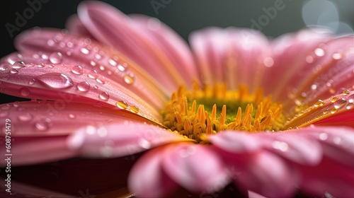  a pink flower with water droplets on it s petals.  generative ai