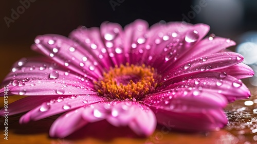  a pink flower with water droplets on it s petals.  generative ai