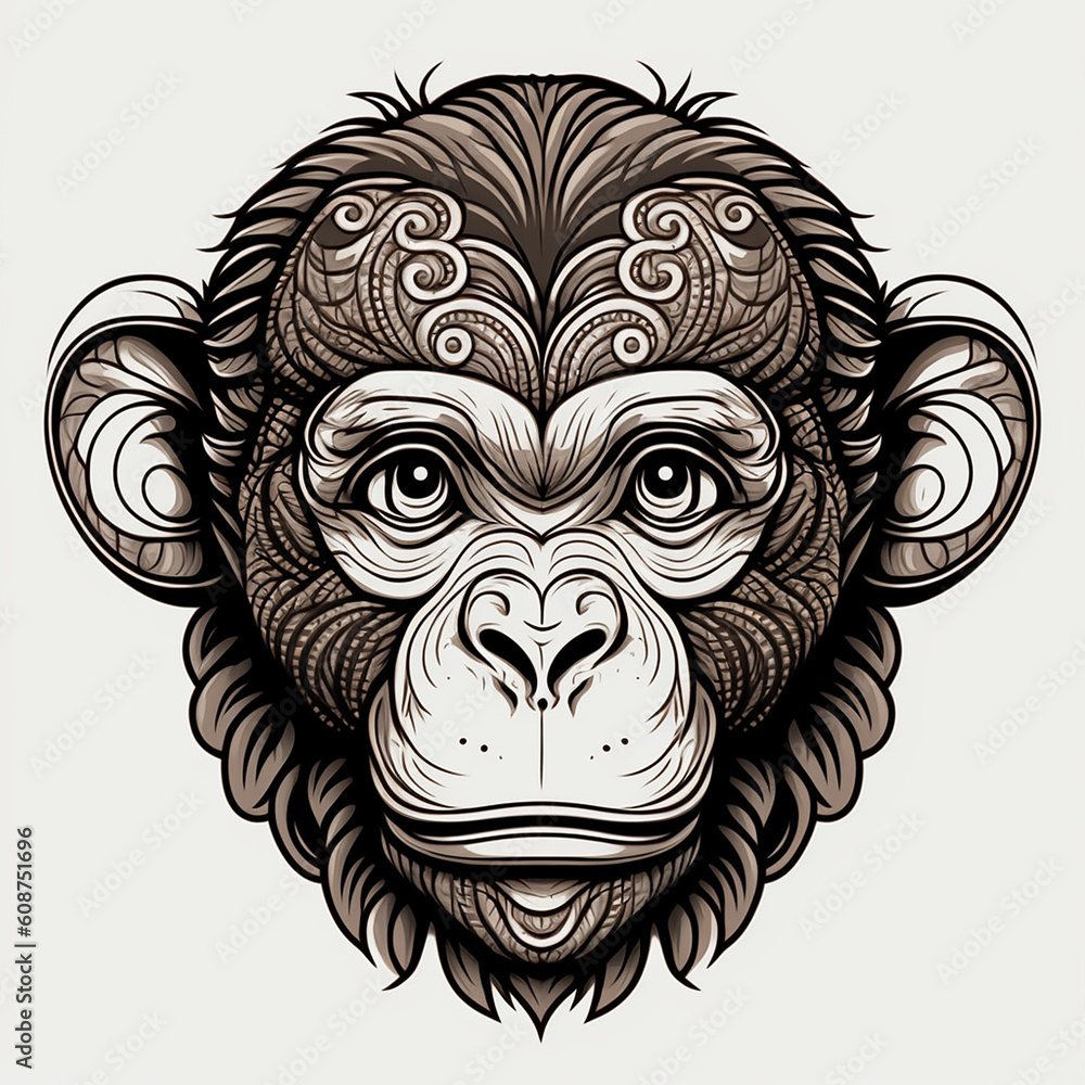 Monkey head tattoo sketch