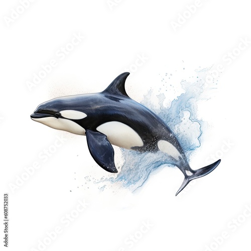  a Horizontal format Orca   Killer Whale doing coming out of the water  side view  Aquatic-themed   photorealistic illustrations in JPG. Generative AI