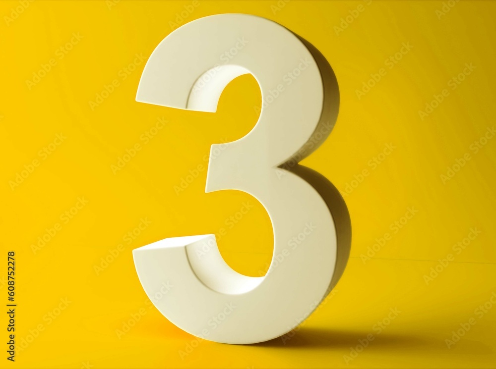 Fototapeta premium Number 3 in white on light orange background, three number isolated 3d rendering.