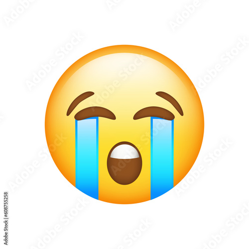 Loudly Crying Face Emoji isolated on white background. Iphone Whatsapp Emojis. Simple, vector, printed on paper. icon for website design, mobile app, and UI. Vector Illustration