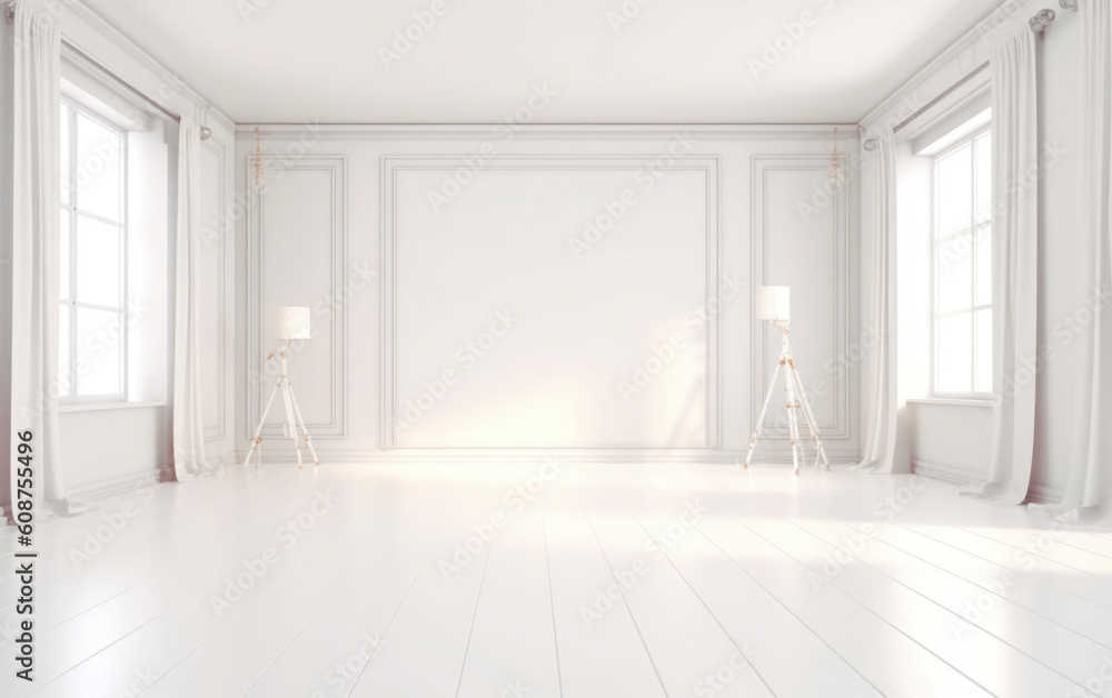 Obraz premium Modern Interior of Photo Studio with white background. AI Generative