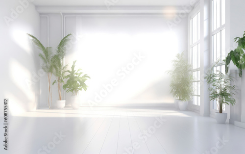 Modern Interior of Photo Studio with white background. AI Generative