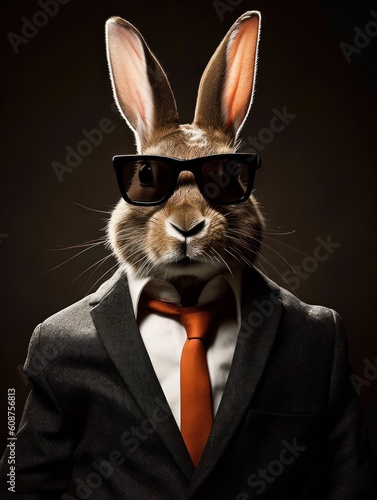 A real rabbit cool with black sunglasses. Generative AI © nadunprabodana