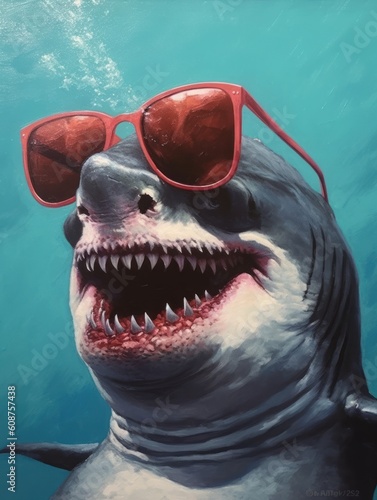 A real shark cool with black sunglasses. Generative AI