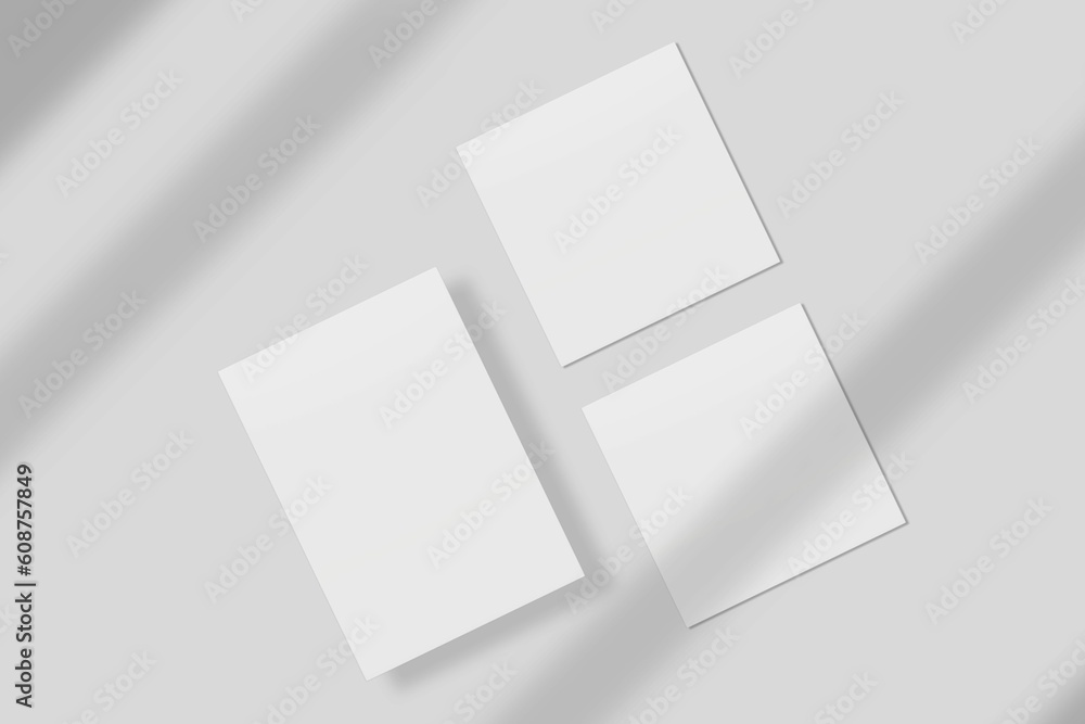 Blank paper for mockup with shadow overlay. 3D Render. Blank paper for mockup with shadow overlay. 3D Render.