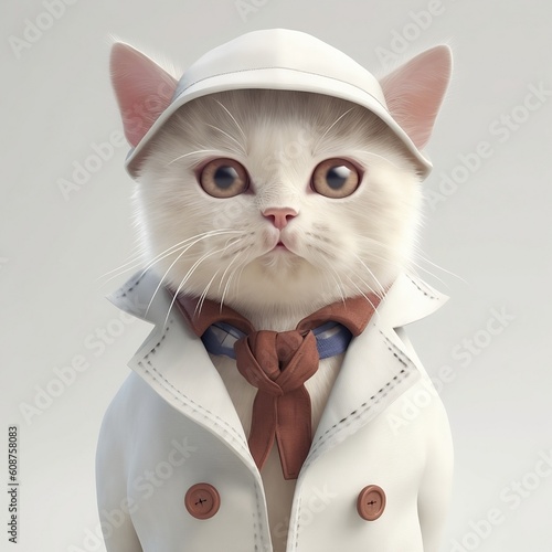 cat with jacket, tie and hat, generative AI