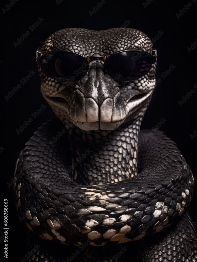 Fototapeta premium A snake cool with black sunglasses. Generative AI