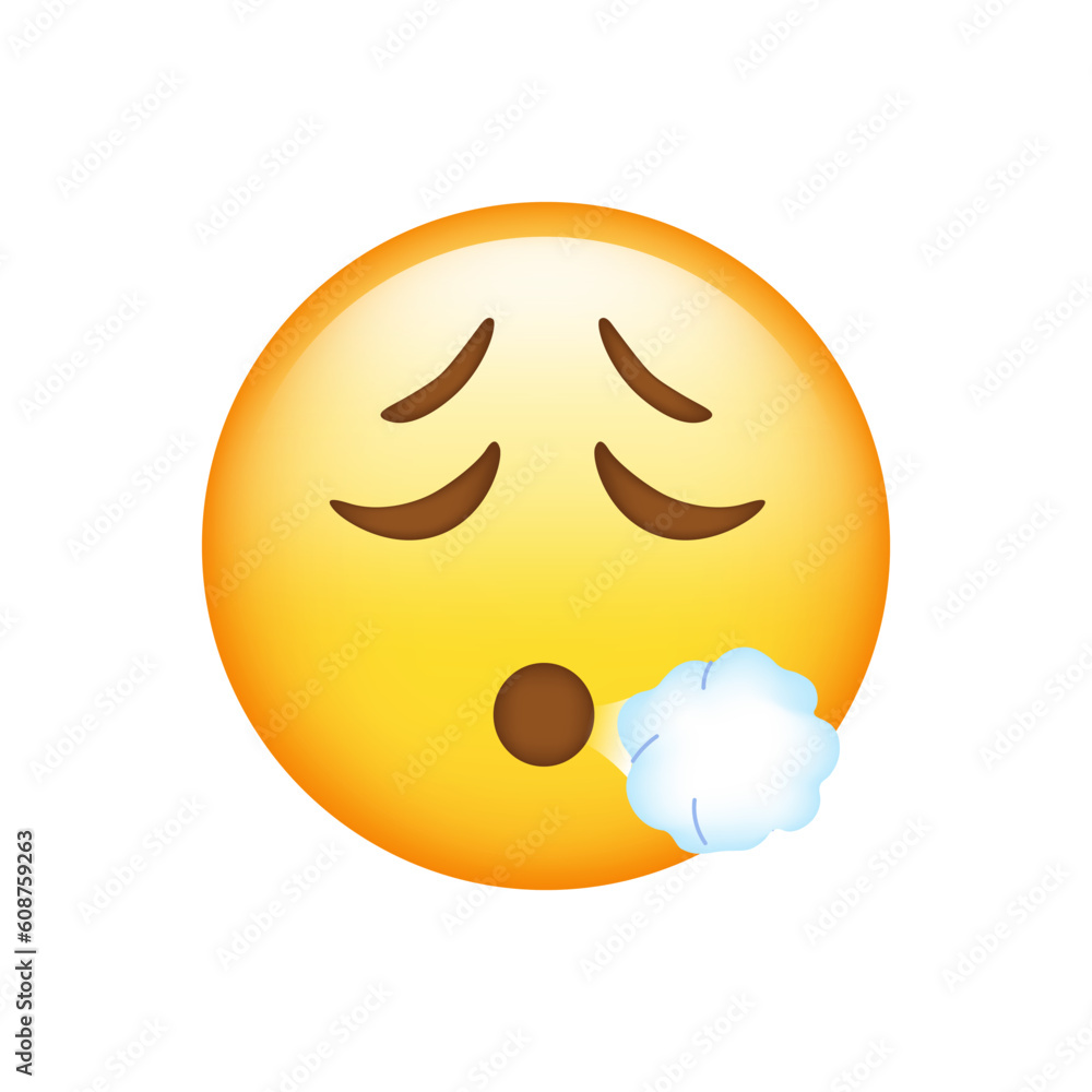 Face exhaling Emoji isolated on white background. Iphone Whatsapp