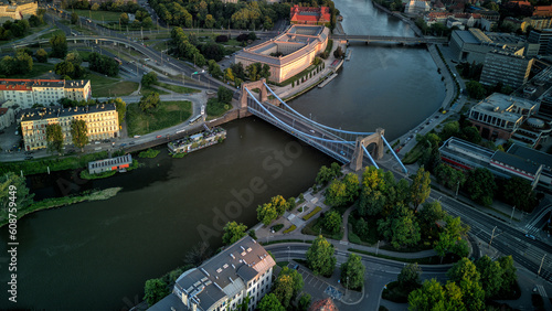 Aerial view of Grunwaldzki Bridge Wroclaw,Poland.