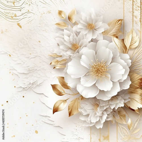 white and gold flowers, generative Ai