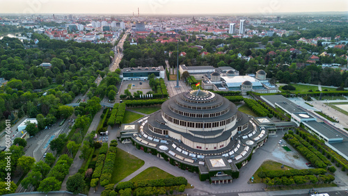 Aerial view of the Centennial Hall Wroclaw, Poland.