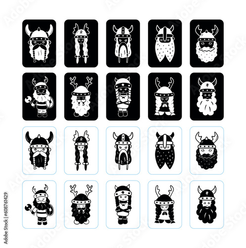 Adorable fully editable set of viking illustrations which would be perfect for coloring book or flash montessori cards.