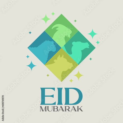 Simple Minimalist Eid Al Adha Banner With Sacrifice Animal Colorful Silhouette Design