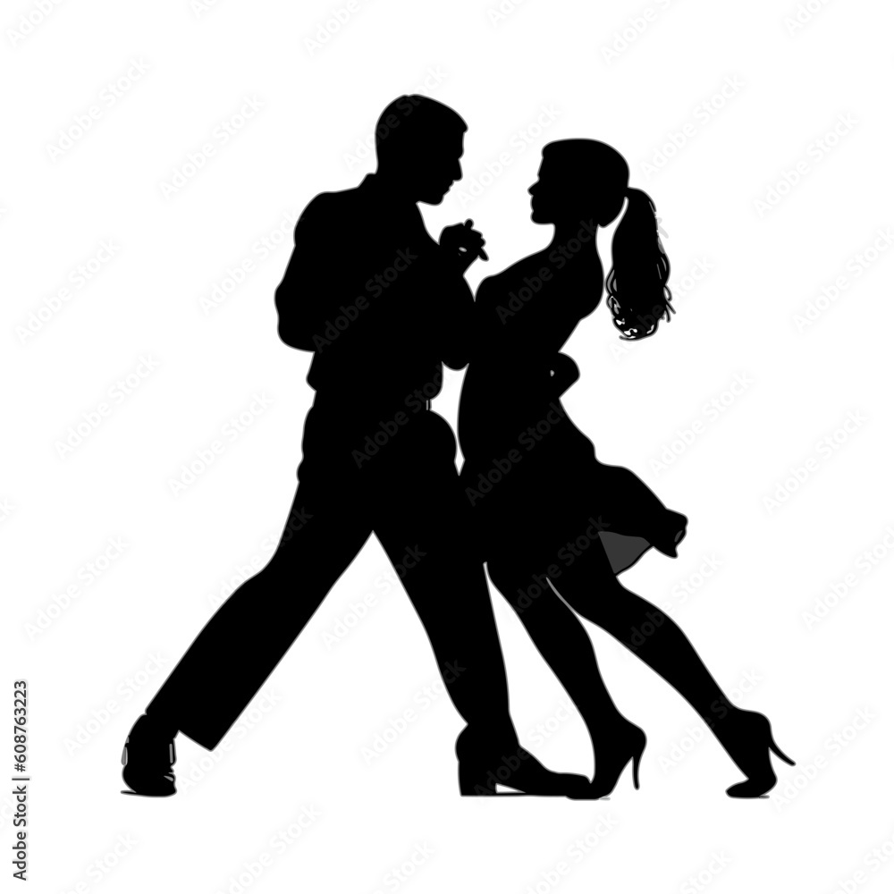 black silhouette couple dancing logo design vector 