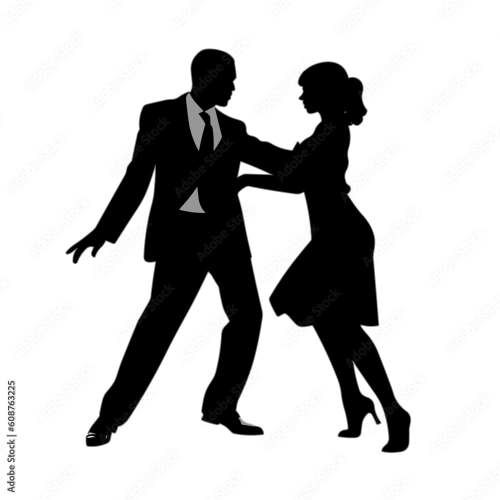 black silhouette couple dancing logo design vector 